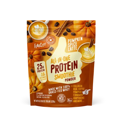 Pumpkin Spice Latte Protein Smoothie Meal Replacement Drink - Organic Coconut Milk Beverage with Cinnamon, Nutmeg, Espresso, Flavcity Collagen Peptides, 25g Protein, 20 Servings