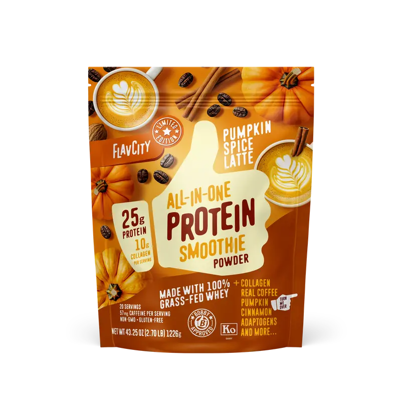Pumpkin Spice Latte Protein Smoothie Meal Replacement Drink - Organic Coconut Milk Beverage with Cinnamon, Nutmeg, Espresso, Flavcity Collagen Peptides, 25g Protein, 20 Servings