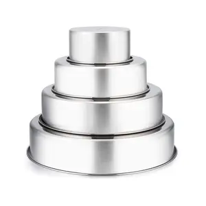 4inch , 6inch , 8inch , 9inch Half-Inch Stainless Steel Round Layered Baking Tray Set for Steaming, Serving, Heavy-Duty Oven Safe, Dishwasher Safe - 4-Piece Set