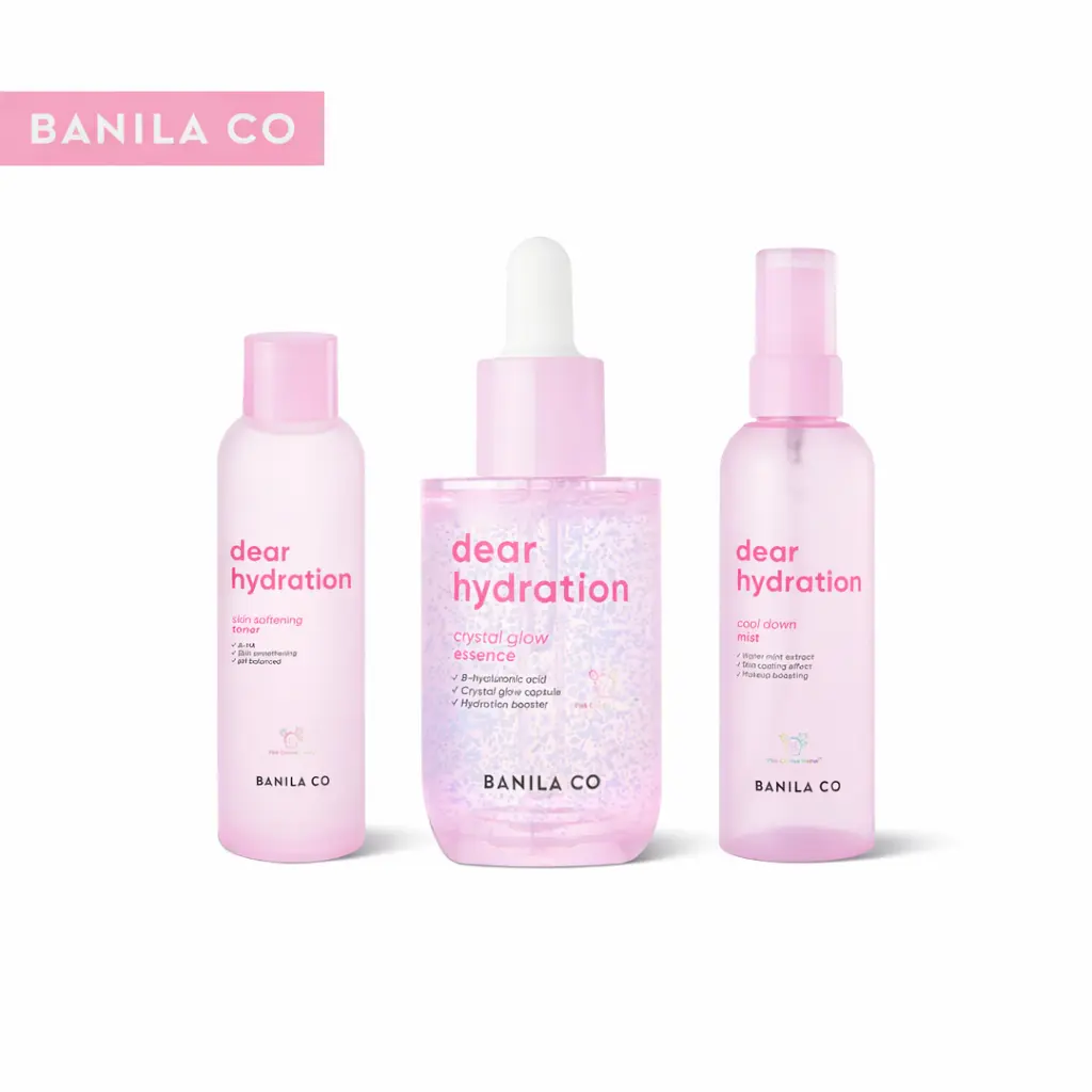 BANILA CO Dear Hydration Glow Set | Dear Hydration Skin Softening Toner, Crystal Glow Essence & Cool Down Mist | Glass Skin Hydration 3-in-1 Kit | Pink Cactus Water & Hyaluronic Acid for Deep Moisture, Plump Glow & All-Day Fresh for Dry, Dull Skin