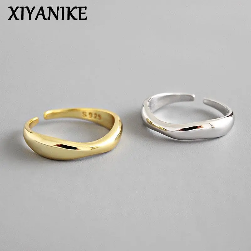 Silver Color Irregular Wave Rings Trendy Simple Geometric Handmade Jewelry for Women Couple Size 17mm Adjustable