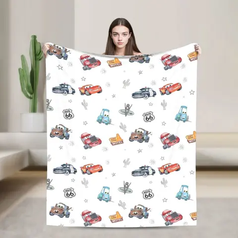 [SummerVibes] DISNEY CLASSIC Soft Funny Cars‌ Throw Blanket Route 66 Cars Blanket, Home Bedroom Decor