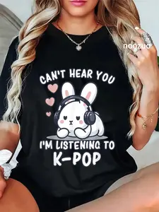 100% Cotton Unisex K-Pop Can't Hear You I'm Listening To K-Pop Kawaii KPop T-Shirt Casual Top