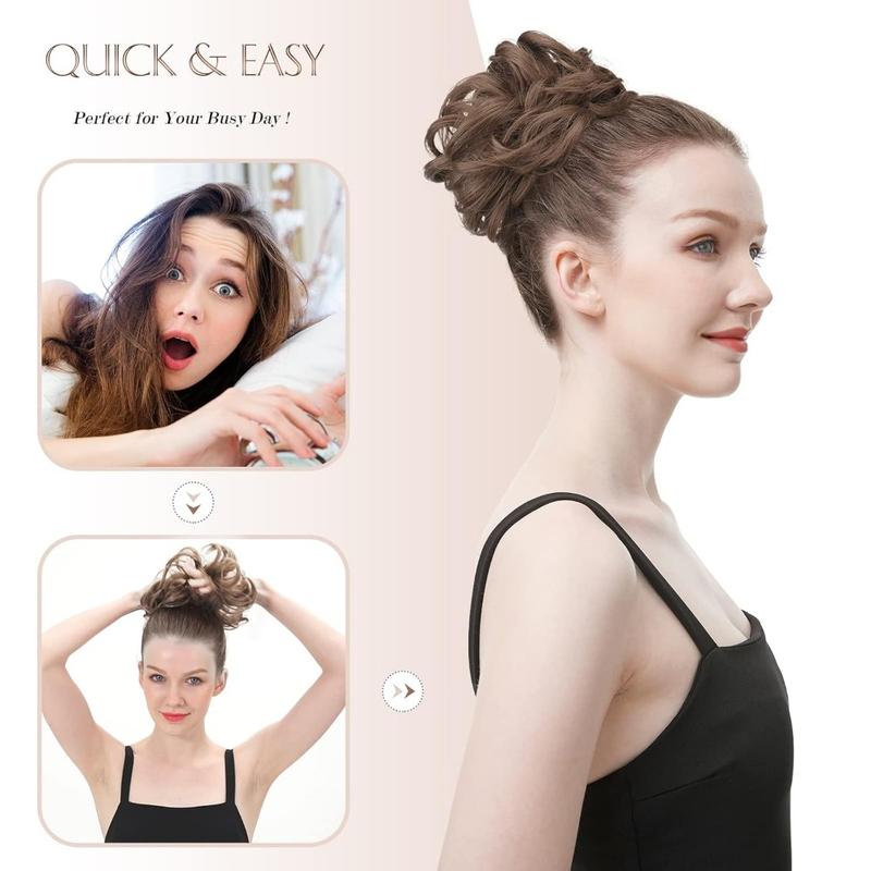 messy bun hair large wavy curly elastic scrunchies ponytail extensions synthetic chignon hairs for women black 1 94oz