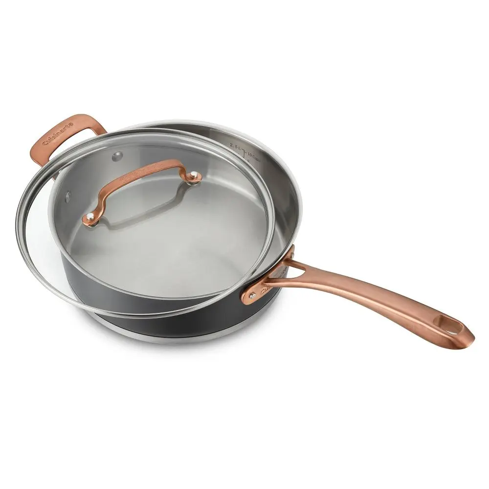 Cuisinart 3.5qt Matte Black Stainless Saute Pan with Cover Blush Bronze and Helper Handle: Cookware Tempered Glass Lid