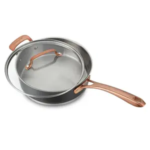 Cuisinart 3.5qt Matte Black Stainless Steel Saute Pan - Blush Bronze, Helper Handle, Tempered Glass Lid, Oven-Safe Induction Kitchen Cookware, Frying Pan with Lid