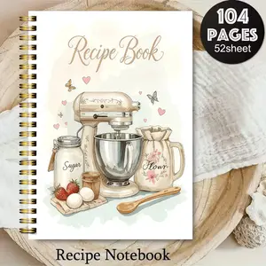 Vintage Recipe Notebook Notebook, 50 Pages Spiral Bound Kitchen Art Guide, Cooking Plan & Home Food Record, 5.5x8.3 Inches, Ideal for Cooks, Fill Blank Journal