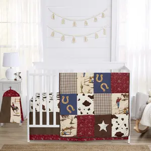 Sweet Jojo Designs 5-Piece Baby Crib Bedding Set (Western Cowboy) for Boys, Infants/Nursery incl. Blanket, Fitted Sheets, Skirt, Diaper Stacker (Southern, Country, Farm, Wild West, Horse, Country)