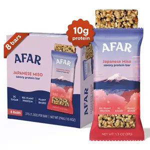 Afar Savory Protein Bars - 10g Protein, 3g Sugar, Vegan - Rice Crispy Texture - Japanese Miso