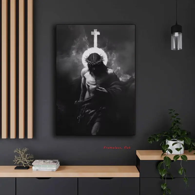 1 Piece Divine Son Jesus Cross Holy Light Wall Art Christ Cross Print Suitable for Home, Living Room and Bedroom Decor, Frameless Religious Art Work