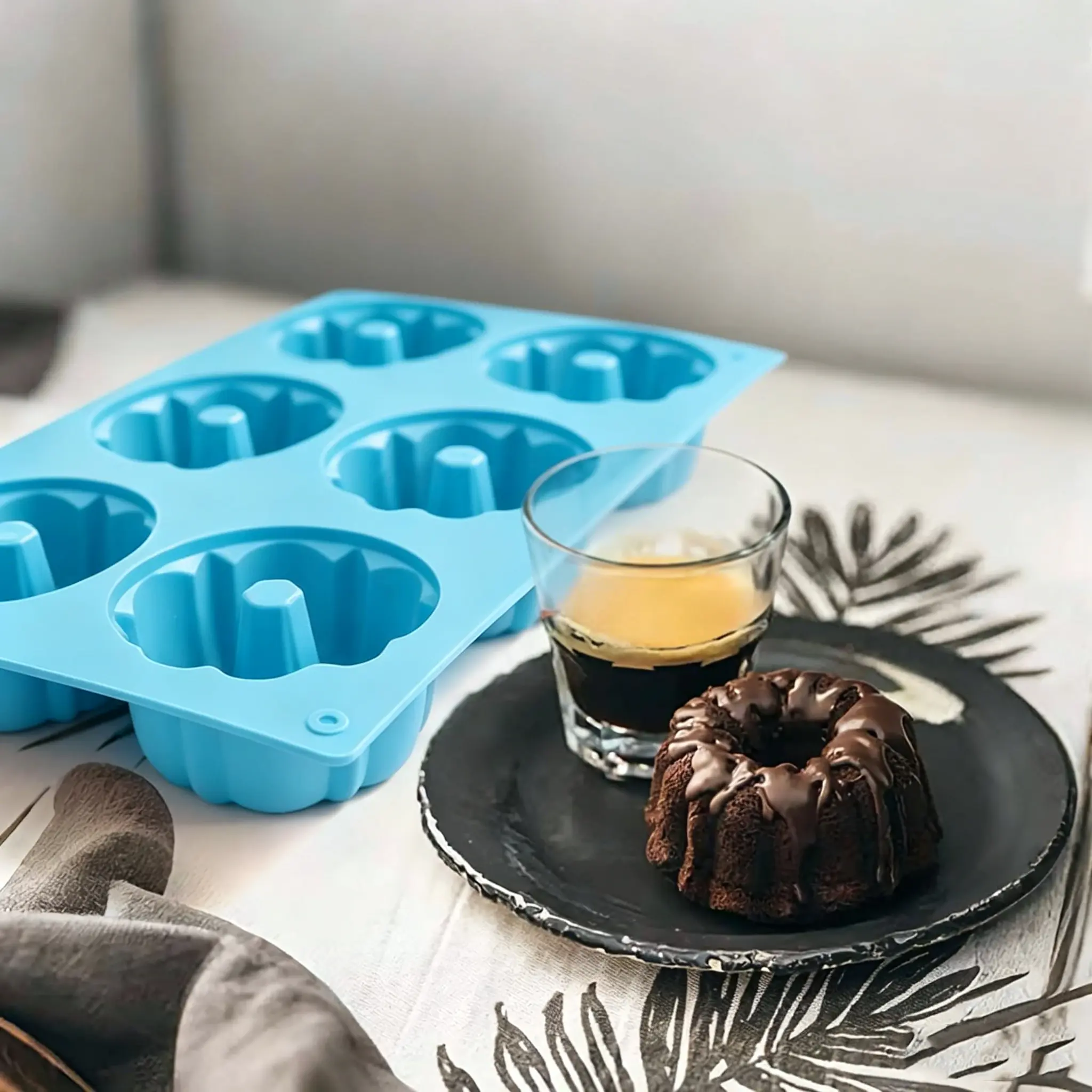 3Pcs Mini Fluted Tube Cake Pan, 6-Cavity Fluted Tube Cake Pan Silicone Molds for Baking Cupcake, Cornbread, Brownie, Donuts, Jello Blue
