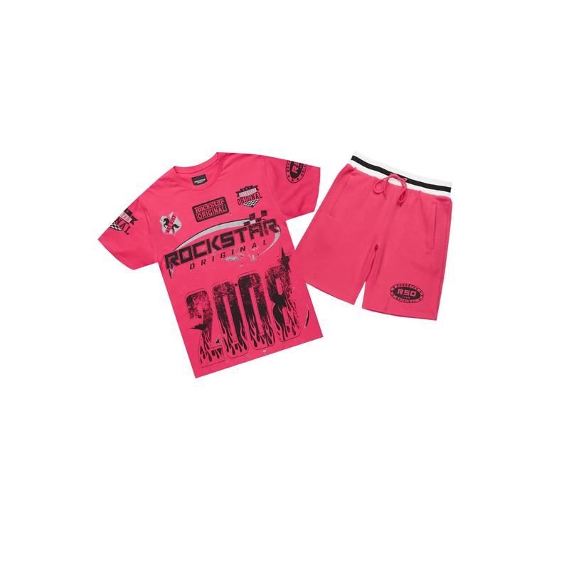 Amos Fuschia/Black Graphic T-Shirt Short Set