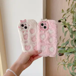 Plush Embroidered Five Heart Phone Case Casing, Compatible with Apple iPhone Models 17pro Max to 11pro Max, Cute Couple Protective Cover, Accessories