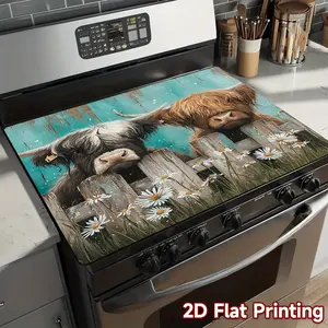 Highland cow pattern rubber stove protective cover - heat-resistant, non slip, absorbent, easy to clean, oven mat, refrigerator mat, kitchen stove cover, suitable for surface protection of ovens, washing machines and appliances