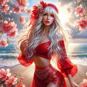 Beach Scene Pattern DIY Diamond Arts Colorful Painting Kit without Frame, 5D Diamond Decor Painting by Numbers Kit, DIY Wall Art Decor