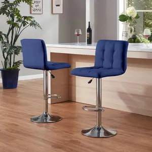 Bar Stools 1 Set of 2, Counter Height Bar Stools, Square Cushion Bar Stools with Back, Footstool, Cafe, Blue