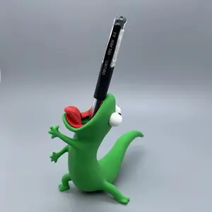 Cute Green Lizard Pen & Toothbrush Holder, 3D Printed Multi-Functional, Fun Animal-Shaped Storage Cup, Great for Pens, Makeup Brushes, Bathroom & Desk Decor