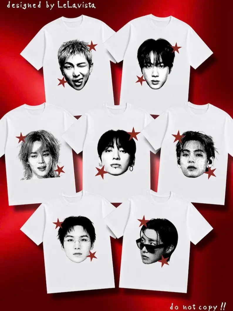 Korean Music Idol Graphic Tee - Retro K-Pop Boy Band Inspired Portrait Crewneck Cotton T-Shirt, Soft Premium Aesthetic Halftone Star Print Casual Top Gift