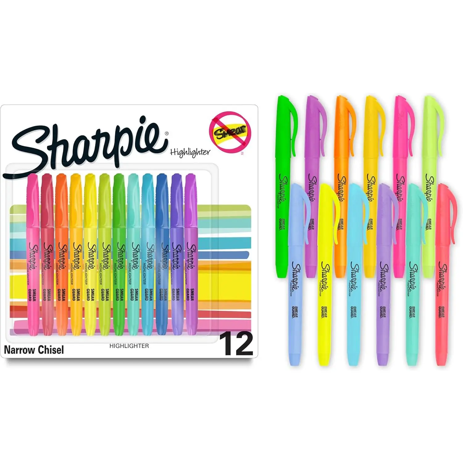 Sharpie Pocket Highlighters, Chisel Tip, Assorted Colored Highlighters, Essential Teacher and Office Supplies, Classroom Must Haves, Smear-Resistant, 12-Pack