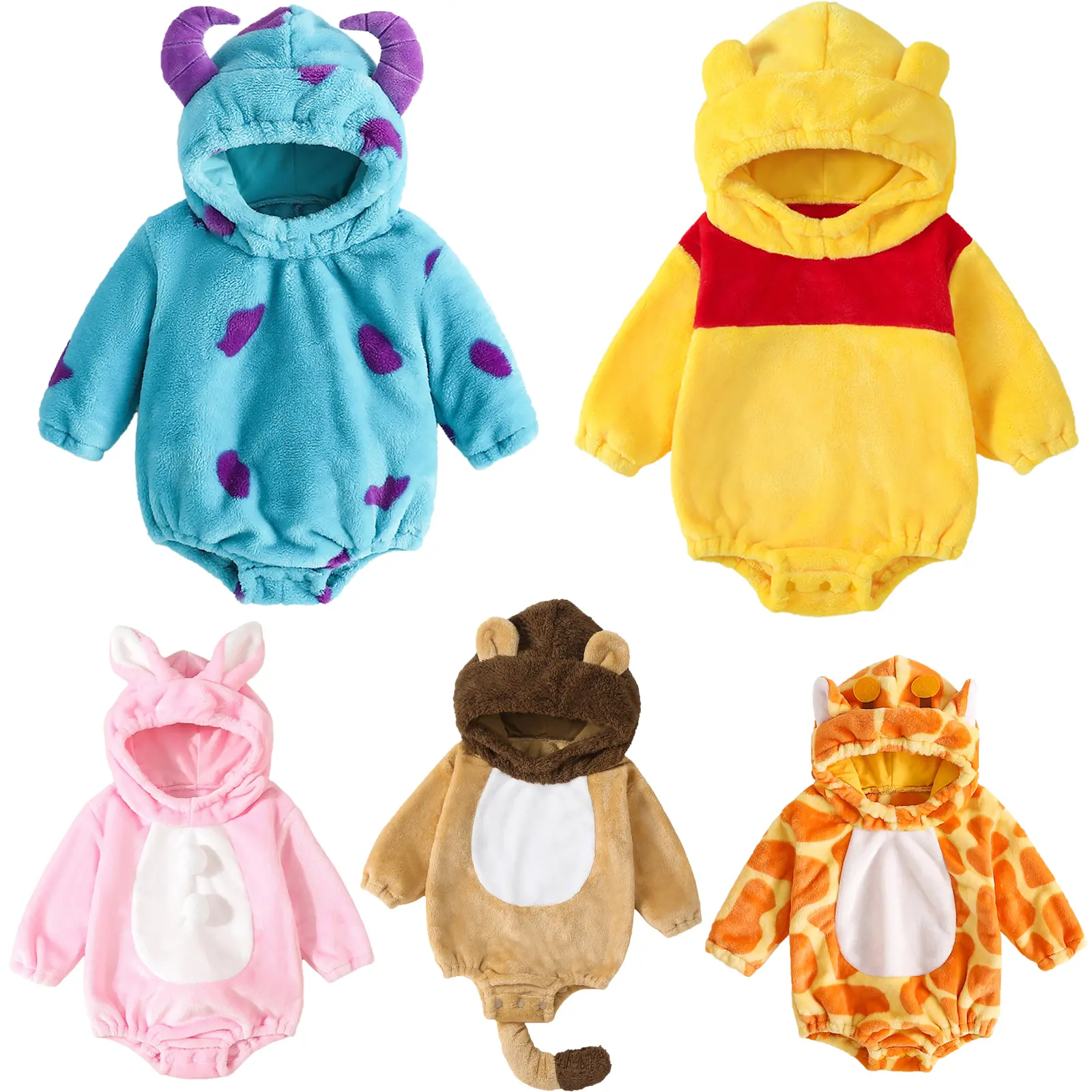 Kupretty Toddler Infant Baby Boys Girls Animal Monsters Cospaly Costume Flannel Rabbit Costume Role Play Hooded Long Sleeve Rompers Fleece Warm Jumpsuits
