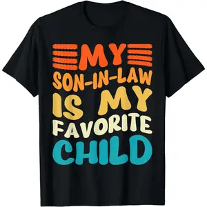 Black Men's Humor "My Son In Law Is My Favorite Child" Short-Sleeve Sports Top - 3X Faster Sweat-Absorbent, Wrinkle-Free, Durable Menswear Streetwear Active Wear, Seamless Round Neck, Summer Fitted Casual T-Shirt