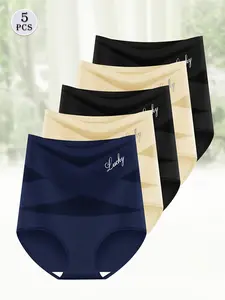 Women's High Waist Underwear Set, High Waist Briefs, High Waist Knicker, Breathable Mesh Fabric, Cross Design, Ice Silk Seamless Comfort, Triangle Shapewear Panties