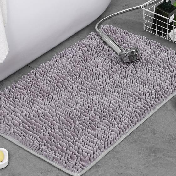 Low density low lint bathroom mat washable dog door mat, quick drying chenille pet door mat, machine washable indoor and outdoor carpet gray