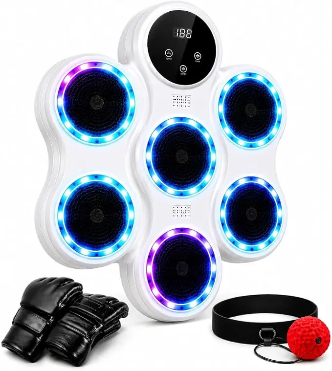 Music Boxing Machine Wall Mounted with Gloves & Headband | Smart LED Boxing Trainer, Adjustable Speed Punching Target for Home Gym, Adults & Kids