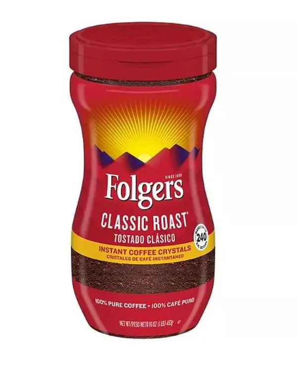 Folgers Classic Roast Instant Coffee, 8 Ounces Beverage Flavor Bean Natural Taffy