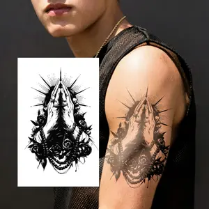 4pcs No-Fuss Tattoo Stickers - 10 Seconds Effortless Stick Waterproof Lasts 7+ Days Praying Hands Design