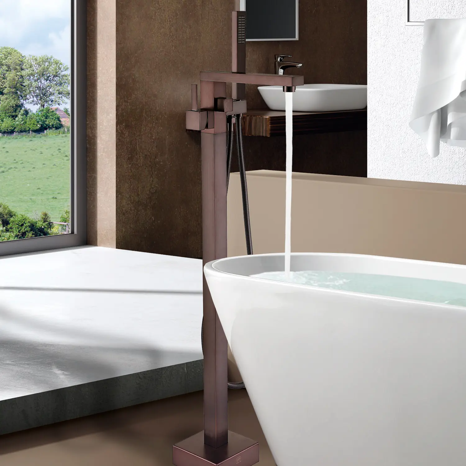 Freestanding Bathtub Faucet with Durable Hand Shower, Full Coverage, Solid Core Construction, Max 3.9GPM Flow Rate