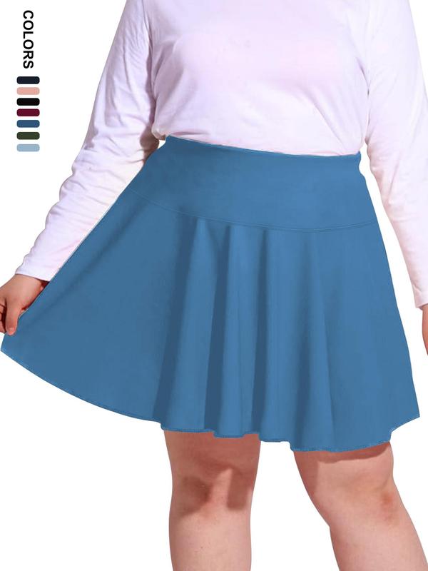 [Plus Size] Solid High Waist Skort, Casual Comfort Minimalist Basic Pocket A Line Skirt for Daily Wear, Women's Bottoms for Summer, Casual Sporty Skorts