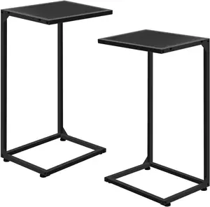 C Shaped End Table Set of 2 Black for Couch & Sofa Side Table with Adjustable Feet & Stable Metal Frame for Living Room & Bedroom