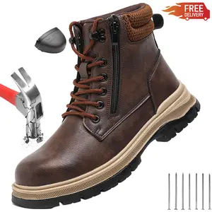 High Top Waterproof Men's Safety Work Boots Steel Toe Shoes Anti Impact And Anti-Puncture Protective Boots Men Indestructible Shoes Slip Resistant Roofing Shoes wear resistant