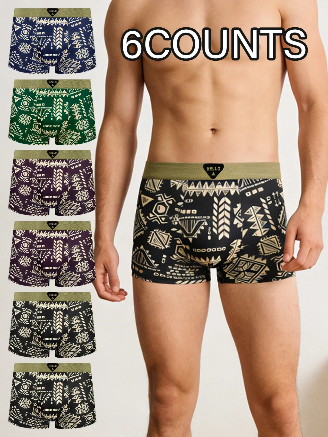 6pcs Prints Men's Boxer Briefs, Soft, Lightweight, Quick drying and lightweight sports underwear, Suitable for Four Seasons wear, comfort-breathable Men's underwear, Loose, casual, Suitable for daily home wear and exercise, Underwear All Seasons