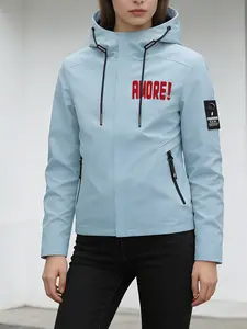 Women's Hooded Windbreaker Jacket Cute AMORE! Italian Love Red Letter Print Jacket Two Color Options Hooded Loose All Season Wear Jacket For Daily Commute Outdoor Hiking Clothing Comfortable Breathable Machine Washable Plus Size