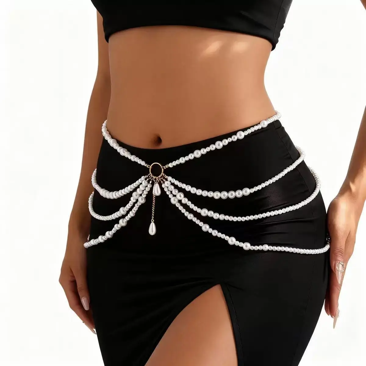 Waist Chain 3-Purpose Multi-Tassel Faux Pearl Versatile for Street Shoots Parties Fashion Jewelry