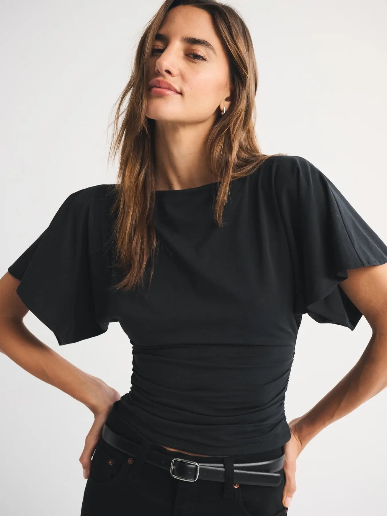Women's Summer New Bat Sleeve Ruched Waist Fit Top Womenswear, Fashion Y2K Streetwear Trend Versatile Casual Shirt, Soft and Comfortable Basic T-Shirt Batwing for All Seasons