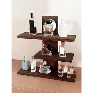 1pc wooden retro desktop perfume storage rack, aromatherapy candle rack, cosmetics and skin care products, figurine toys, collectibles and antiques rack, storage rack, tea cup rack. Suitable for living room, study, dining room, bedroom and display rack
