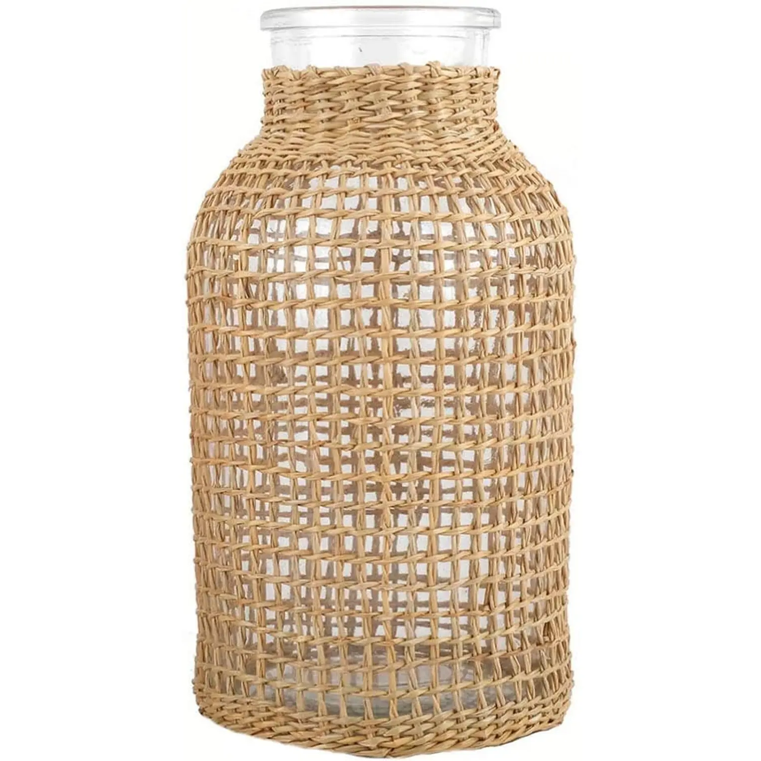 DOITOOL Glass Flower Vase with Rattan Cover, 6.29" Tall Rattan Vase, Wicker for Flowers, Boho Decor, Bud Vintage Country for Home Table Centerpiece, Farmhouse Decoration (S)