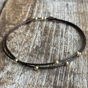 Amelia Gold Beaded Brown Anklet