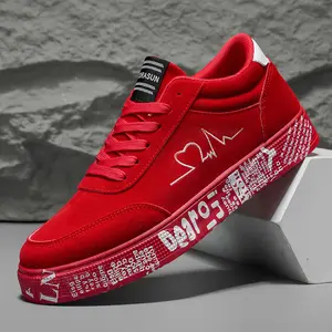 Men's Mid-Top Sneakers Vibrant Red Heart Music Design All-Season Outdoor Fitness Shoes Breathable PU Fabric Upper Durable PVC Sole Great Valentine's Birthday Gift Footwear Boy Athletic Running Trainer