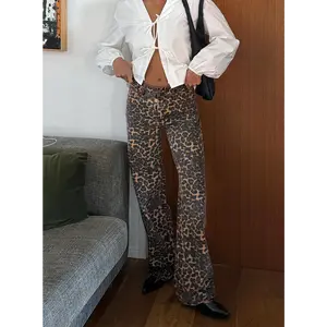 Top Model Low Rise Straight Leg Jeans Leopard