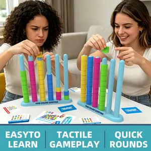 Fun Colorful Sorting Stacking Challenge Game for Kids Aged 6+, Stem Educational Toy, 50 Double-Sided Cards, Indoor Outdoor Play