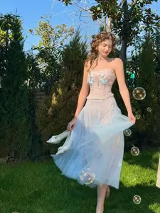 The Blue Lily Gauze Skirt - Lightweight Airy Fabric for Effortless Beauty & Graceful Movement - Perfect for Casual Elegance & Serenity Days - Blouse, Womenswear