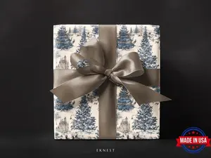 Toile De Jouy Blue Cream Wrapping Paper, Holiday Gift Wrap, Classic Christmas, Vintage French Fabric Art Wrap Paper, Design Luxury