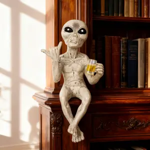 Resin Alien Drinking Statue, Unique Outer Space Decor, Unidentified Flying Object and Party Lover Home Bar Style