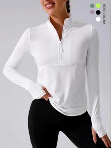 women's solid sports sweatshirt, casual long sleeve thumb hole design sports outerwear sports jacket for daily outdoor wear, ladies sportswear for fall, athletic clothes, gym tops, workout clothes, gymclothes, breathable workout tops, activewear