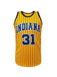 Men's #31 Striped Basketball Jersey, Breathable Loose Fit Sportswear, Embroidered Letter Design, All Seasons Outdoor Activities
