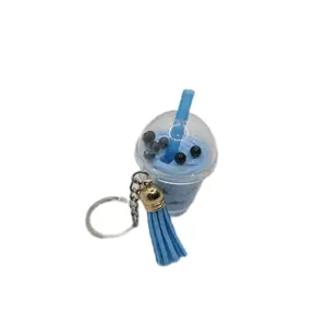 Light Blueberry Keychain - Blue Tassel Design with Blueberry Motif and Straw Accent Super Cute Keychain